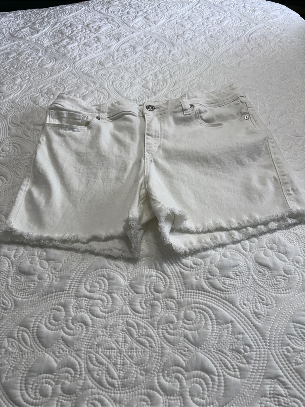 Seven7 White Denim Frayed Hem Shorts